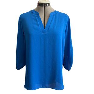 Chaus New York Bright Blue Polyester V Neck Tunic Blouse Size Medium Office Wear